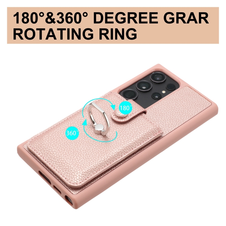For Samsung Galaxy S23 Ultra 5G Litchi Texture Drawing Card Bag Ring Holder Phone Case(Black) For Samsung Galaxy S23 Ultra 5G Litchi Texture Drawing Card Bag Ring Holder Phone Case(Black)