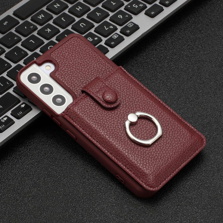 For Samsung Galaxy S22 5G Litchi Texture Drawing Card Bag Ring Holder Phone Case(Wine Red) For Samsung Galaxy S22 5G Litchi Texture Drawing Card Bag Ring Holder Phone Case(Wine Red)
