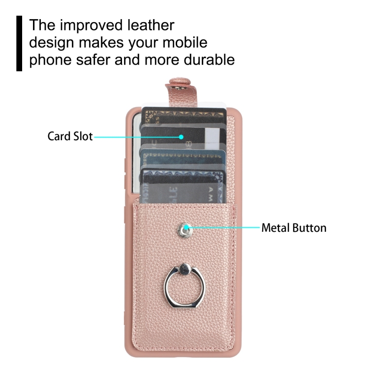 For Samsung Galaxy S21 Ultra 5G Litchi Texture Drawing Card Bag Ring Holder Phone Case(Rose Gold) For Samsung Galaxy S21 Ultra 5G Litchi Texture Drawing Card Bag Ring Holder Phone Case(Rose Gold)