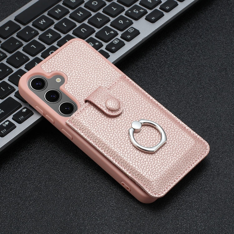 For Samsung Galaxy S25 5G Litchi Texture Drawing Card Bag Ring Holder Phone Case(Rose Gold) For Samsung Galaxy S25 5G Litchi Texture Drawing Card Bag Ring Holder Phone Case(Rose Gold)