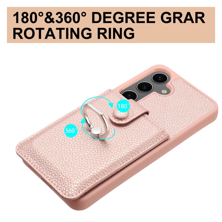 For Samsung Galaxy S25 5G Litchi Texture Drawing Card Bag Ring Holder Phone Case(Rose Gold) For Samsung Galaxy S25 5G Litchi Texture Drawing Card Bag Ring Holder Phone Case(Rose Gold)