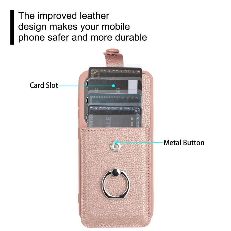 For Samsung Galaxy S25 5G Litchi Texture Drawing Card Bag Ring Holder Phone Case(Rose Gold) For Samsung Galaxy S25 5G Litchi Texture Drawing Card Bag Ring Holder Phone Case(Rose Gold)