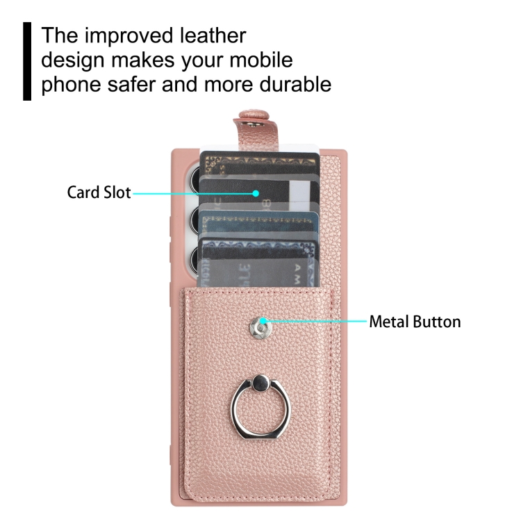 For Samsung Galaxy S25 Ultra 5G Litchi Texture Drawing Card Bag Ring Holder Phone Case(Black) For Samsung Galaxy S25 Ultra 5G Litchi Texture Drawing Card Bag Ring Holder Phone Case(Black)