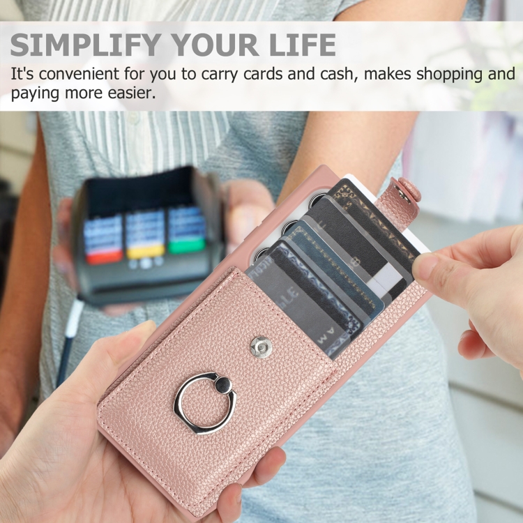 For Samsung Galaxy S25 Ultra 5G Litchi Texture Drawing Card Bag Ring Holder Phone Case(Black) For Samsung Galaxy S25 Ultra 5G Litchi Texture Drawing Card Bag Ring Holder Phone Case(Black)