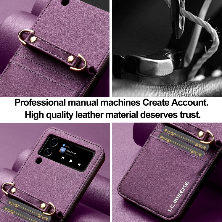 For Samsung Galaxy Z Flip4 5G LC.IMEEKE L1 Series Frosted Fine Texture PU Phone Case with Lanyard(Purple) For Samsung Galaxy Z Flip4 5G LC.IMEEKE L1 Series Frosted Fine Texture PU Phone Case with Lanyard(Purple)