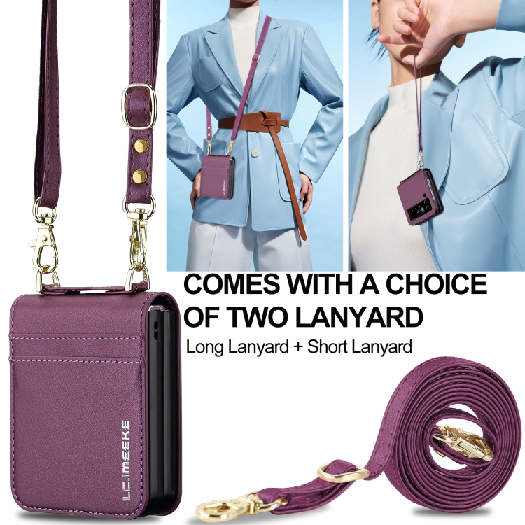 For Samsung Galaxy Z Flip4 5G LC.IMEEKE L1 Series Frosted Fine Texture PU Phone Case with Lanyard(Purple) For Samsung Galaxy Z Flip4 5G LC.IMEEKE L1 Series Frosted Fine Texture PU Phone Case with Lanyard(Purple)