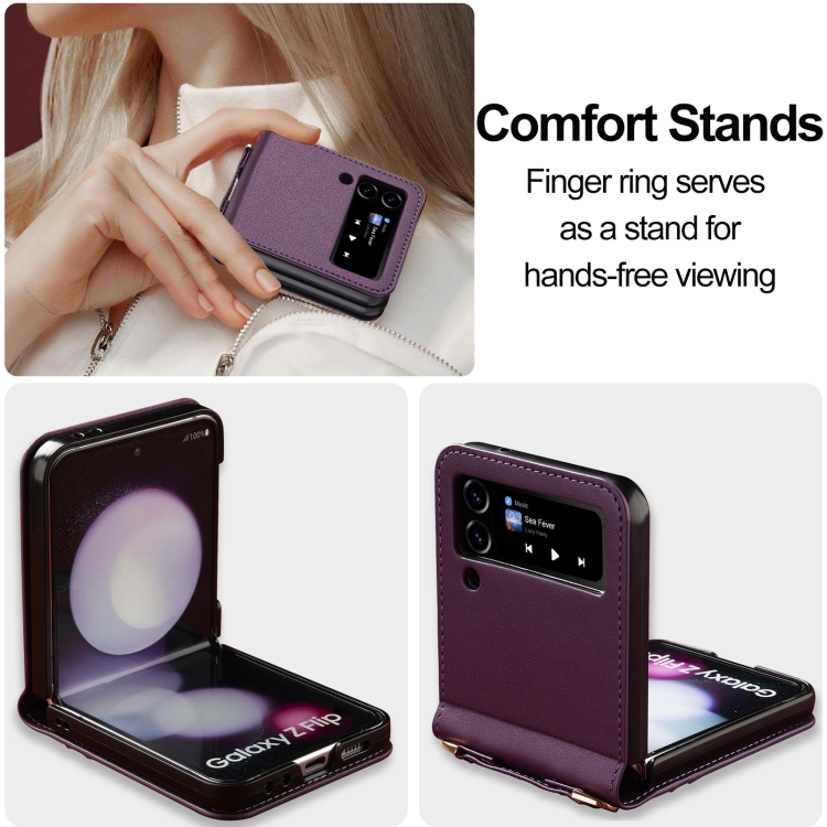 For Samsung Galaxy Z Flip4 5G LC.IMEEKE L1 Series Frosted Fine Texture PU Phone Case with Lanyard(Purple) For Samsung Galaxy Z Flip4 5G LC.IMEEKE L1 Series Frosted Fine Texture PU Phone Case with Lanyard(Purple)