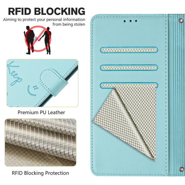 For Redmi Turbo 5 5G Global / Poco X8 Pro 5G Smile Embossing RFID Leather Phone Case(Mint Green)