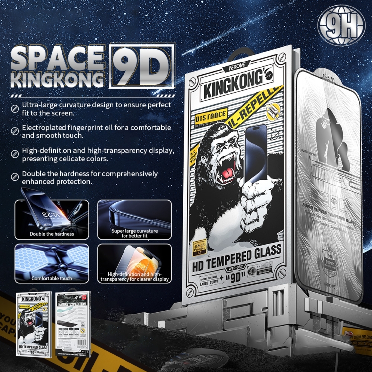 For iPhone 16 Pro Max WK WTP-087 Space King Kong 9D Curved HD Tempered Glass Screen Protector For iPhone 16 Pro Max WK WTP-087 Space King Kong 9D Curved HD Tempered Glass Screen Protector