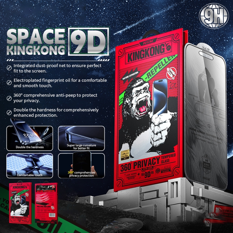 For iPhone 16 Pro WK WTP-089 Space King Kong 9D Curved 360 Degree Privacy Tempered Glass Film For iPhone 16 Pro WK WTP-089 Space King Kong 9D Curved 360 Degree Privacy Tempered Glass Film