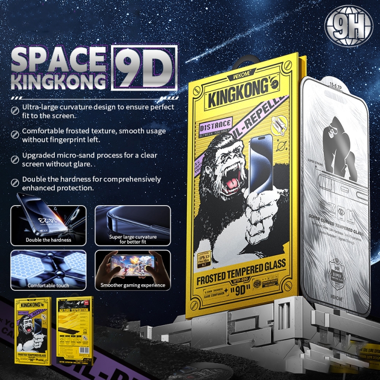 For iPhone 16 Pro Max WK WTP-090 Space King Kong 9D Curved Frosted Tempered Glass Film For iPhone 16 Pro Max WK WTP-090 Space King Kong 9D Curved Frosted Tempered Glass Film