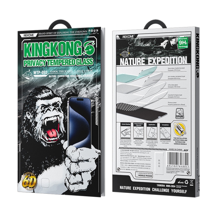 For iPhone 16 / 15 WK WTP-092 King Kong 6D Curved 28 Degree Privacy Tempered Glass Film For iPhone 16 / 15 WK WTP-092 King Kong 6D Curved 28 Degree Privacy Tempered Glass Film