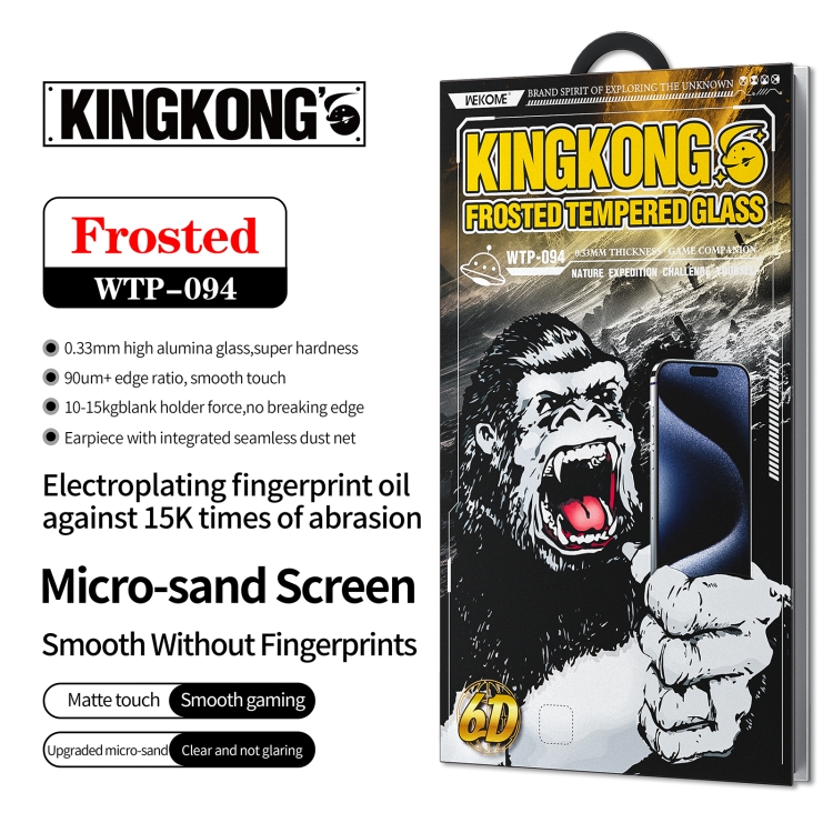 For iPhone 16 / 15 WK WTP-094 King Kong 6D Curved Frosted Tempered Glass Film For iPhone 16 / 15 WK WTP-094 King Kong 6D Curved Frosted Tempered Glass Film