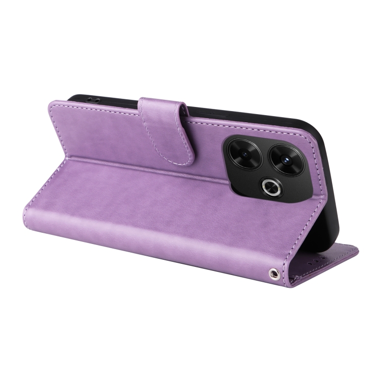 For Redmi 13 4G / Note 13R Embossed Butterfly Flowers Leather Phone Case(Purple)