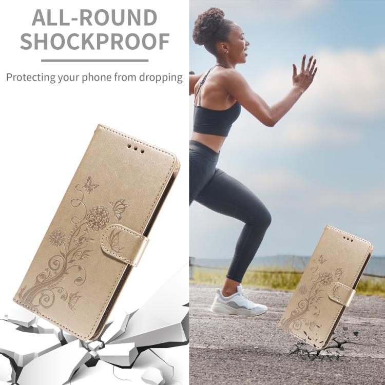 For Redmi Note 14 4G 164.84mm Embossed Butterfly Flowers Leather Phone Case(Gold)