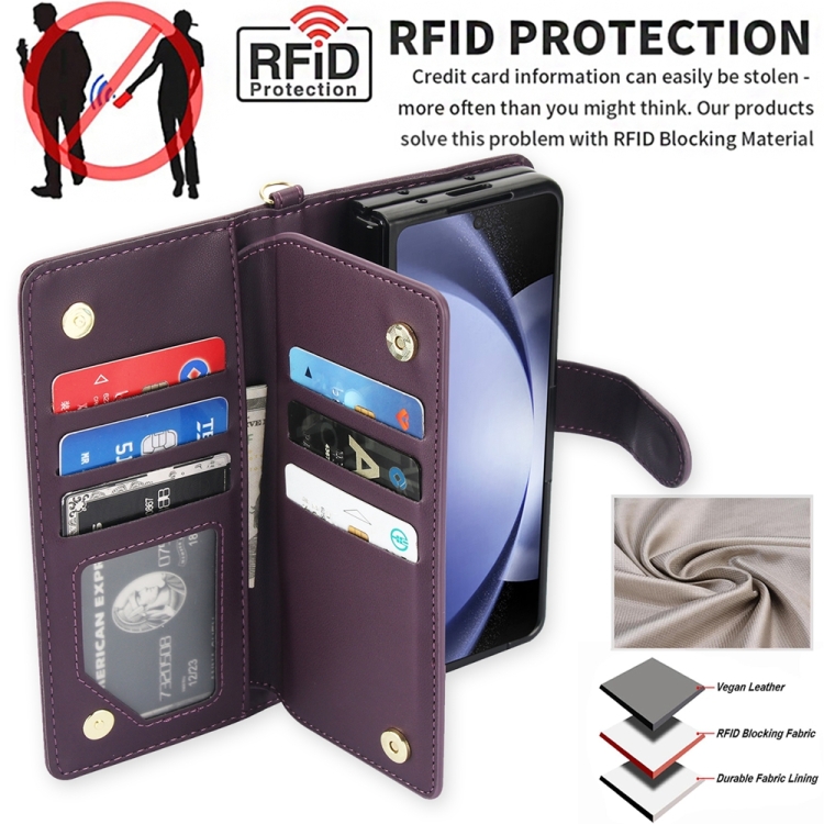 For Samsung Galaxy Z Fold5 Multi-Card Wallet RFID Leather Phone Case(Dark Purple) For Samsung Galaxy Z Fold5 Multi-Card Wallet RFID Leather Phone Case(Dark Purple)