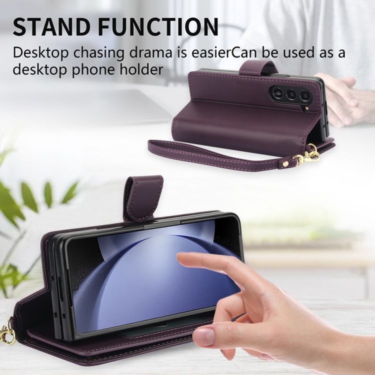 For Samsung Galaxy Z Fold5 Multi-Card Wallet RFID Leather Phone Case(Dark Purple) For Samsung Galaxy Z Fold5 Multi-Card Wallet RFID Leather Phone Case(Dark Purple)