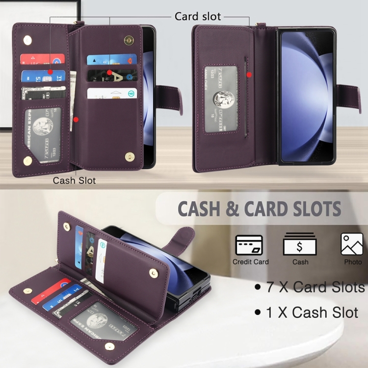 For Samsung Galaxy Z Fold5 Multi-Card Wallet RFID Leather Phone Case(Dark Purple) For Samsung Galaxy Z Fold5 Multi-Card Wallet RFID Leather Phone Case(Dark Purple)