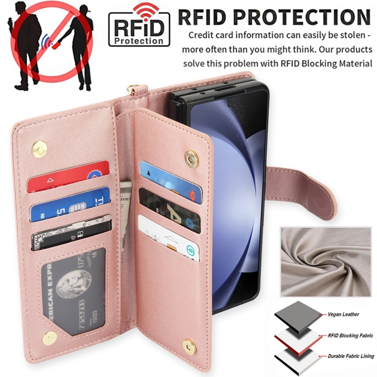 For Samsung Galaxy Z Fold4 Multi-Card Wallet RFID Leather Phone Case(Rose Gold) For Samsung Galaxy Z Fold4 Multi-Card Wallet RFID Leather Phone Case(Rose Gold)
