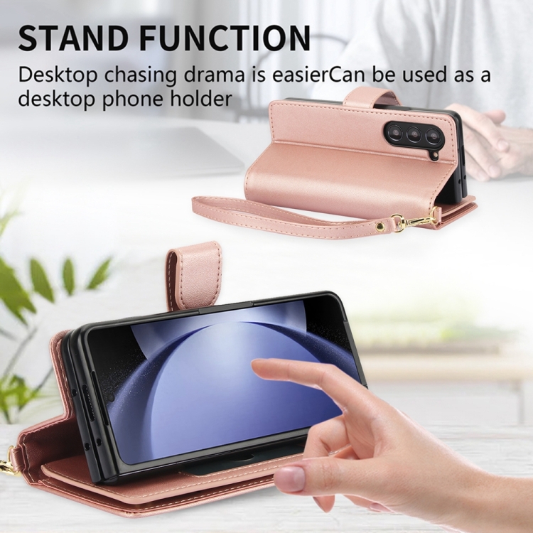For Samsung Galaxy Z Fold4 Multi-Card Wallet RFID Leather Phone Case(Rose Gold) For Samsung Galaxy Z Fold4 Multi-Card Wallet RFID Leather Phone Case(Rose Gold)