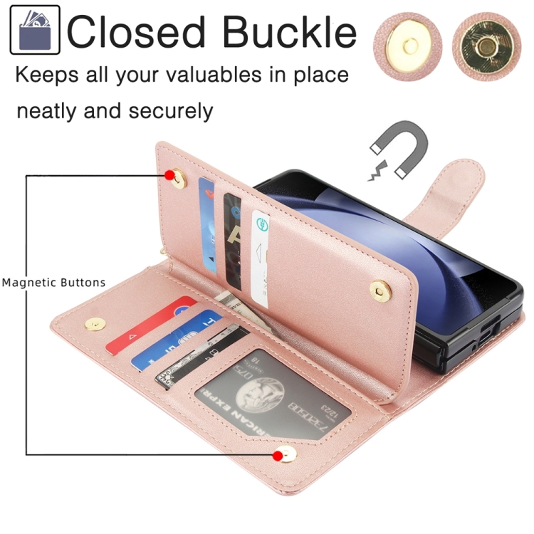 For Samsung Galaxy Z Fold4 Multi-Card Wallet RFID Leather Phone Case(Rose Gold) For Samsung Galaxy Z Fold4 Multi-Card Wallet RFID Leather Phone Case(Rose Gold)