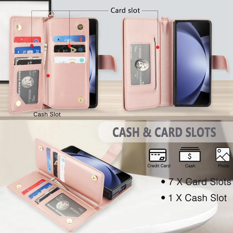 For Samsung Galaxy Z Fold4 Multi-Card Wallet RFID Leather Phone Case(Rose Gold) For Samsung Galaxy Z Fold4 Multi-Card Wallet RFID Leather Phone Case(Rose Gold)