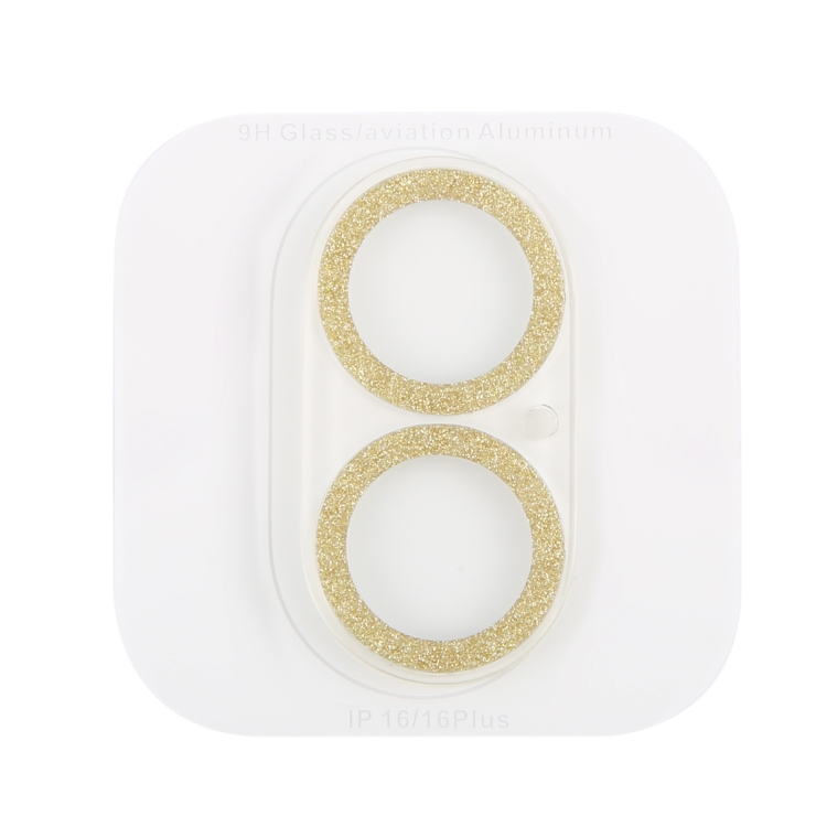 For iPhone 16 / 16 Plus Glitter Ring Tempered Glass Camera Lens Film(Gold) For iPhone 16 / 16 Plus Glitter Ring Tempered Glass Camera Lens Film(Gold)