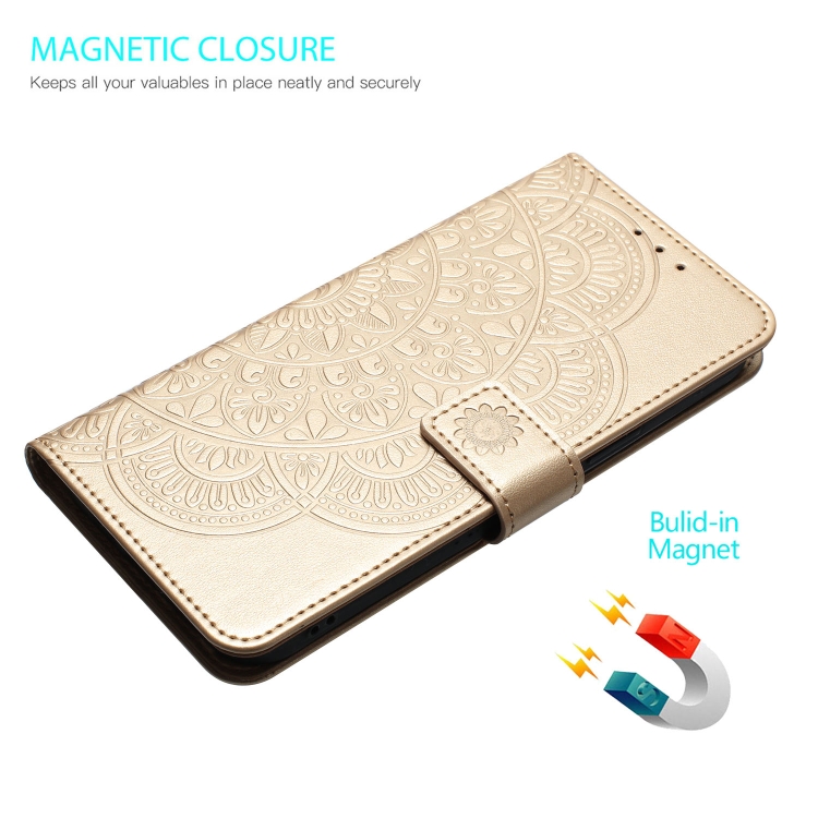 For Redmi Note 14 Pro 5G Flower Embossed Leather Phone Case(Gold)