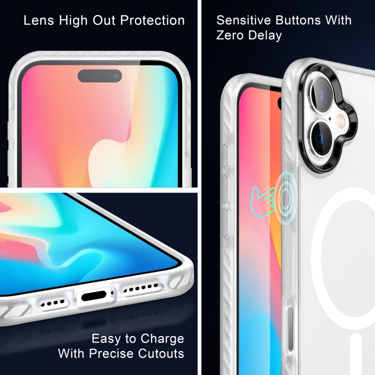 For iPhone 16 Plus Frosted Skin Feel MagSafe Transparent Phone Case(White) For iPhone 16 Plus Frosted Skin Feel MagSafe Transparent Phone Case(White)