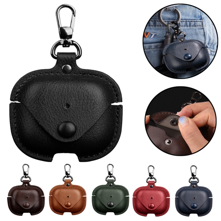 For AirPods 4 Business Leather Earphone Protective Case with Hook(Black) For AirPods 4 Business Leather Earphone Protective Case with Hook(Black)