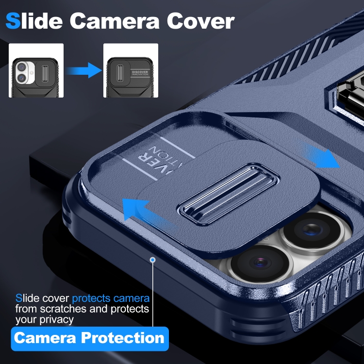 For iPhone 16 Sliding Camshield Holder Phone Case(Blue)