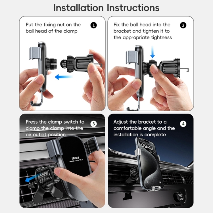 WEKOME WA-S58 K-Captain Metal Car Air Outlet Gravity Holder(Silver) WEKOME WA-S58 K-Captain Metal Car Air Outlet Gravity Holder(Silver)