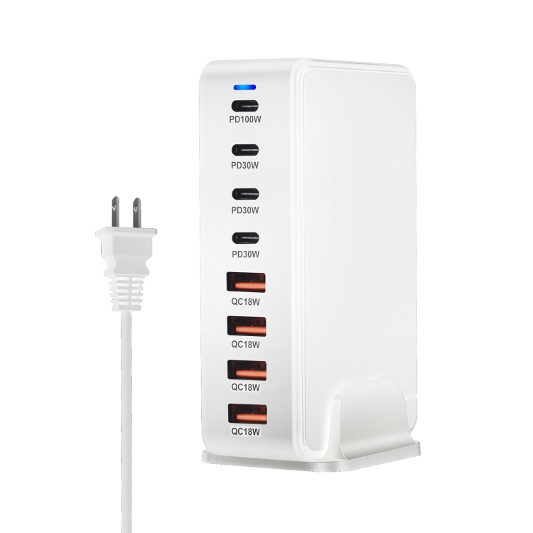 YMS-858 GaN 240W USB x 4, USB-C / Type-C x 4 Fast Charger, Plug Type:US Plug(White)