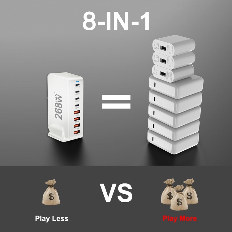 YMS-858 GaN 240W USB x 4, USB-C / Type-C x 4 Fast Charger, Plug Type:US Plug(White)