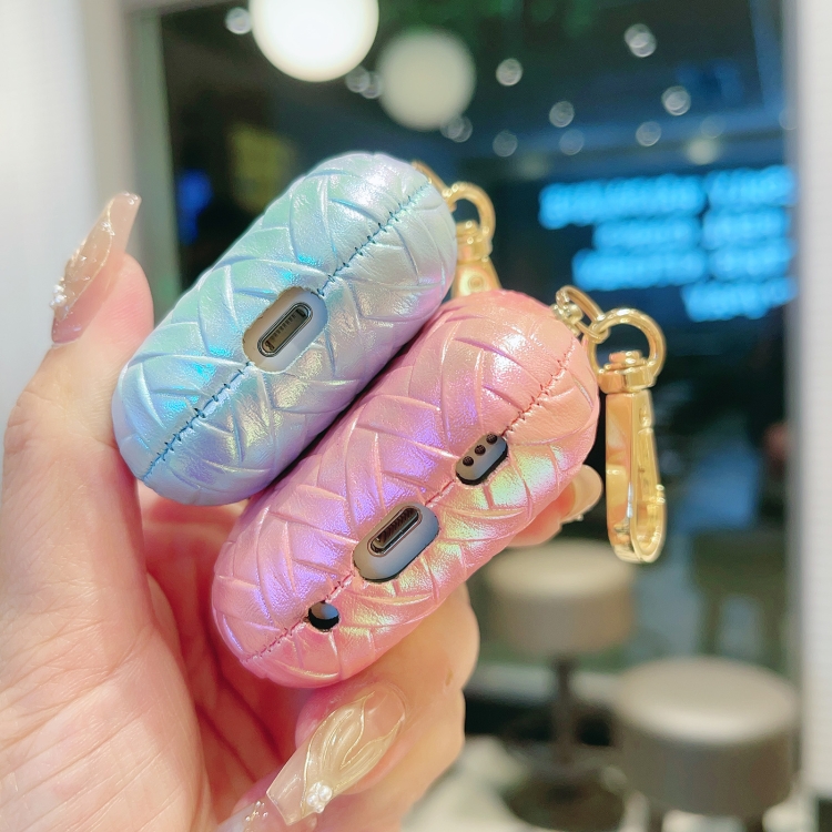 For AirPods Pro Colorful Weaving Texture Earbuds Box PC Case with Hook(Purple) For AirPods Pro Colorful Weaving Texture Earbuds Box PC Case with Hook(Purple)