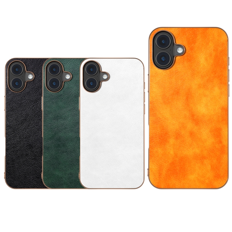 For iPhone 16 Nano Electroplating Dual Color Lichi Texture PU Phone Case(Black) For iPhone 16 Nano Electroplating Dual Color Lichi Texture PU Phone Case(Black)