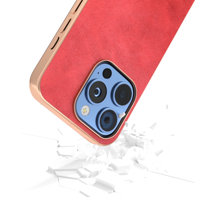 For iPhone 16 Pro Max Nano Electroplating Dual Color Cowhide Texture Protective Phone Case(Red) For iPhone 16 Pro Max Nano Electroplating Dual Color Cowhide Texture Protective Phone Case(Red)