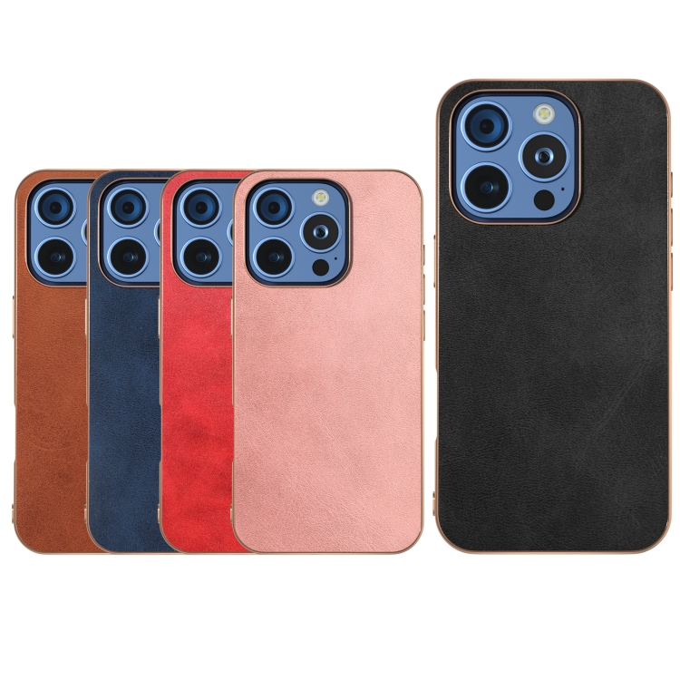 For iPhone 16 Pro Max Nano Electroplating Dual Color Cowhide Texture Protective Phone Case(Red) For iPhone 16 Pro Max Nano Electroplating Dual Color Cowhide Texture Protective Phone Case(Red)