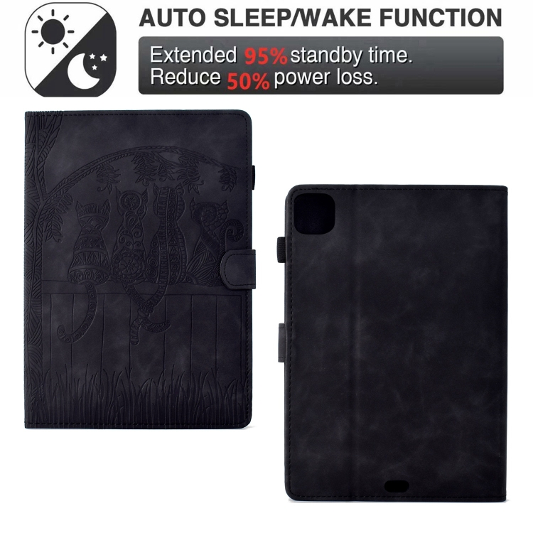 For iPad Air 11 2024 / Pro 11 2022 Cats Embossed Leather Smart Tablet Case(Black) For iPad Air 11 2024 / Pro 11 2022 Cats Embossed Leather Smart Tablet Case(Black)
