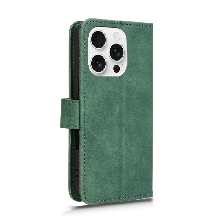 For iPhone 16 Pro Skin Feel Magnetic Flip Leather Phone Case(Green) For iPhone 16 Pro Skin Feel Magnetic Flip Leather Phone Case(Green)