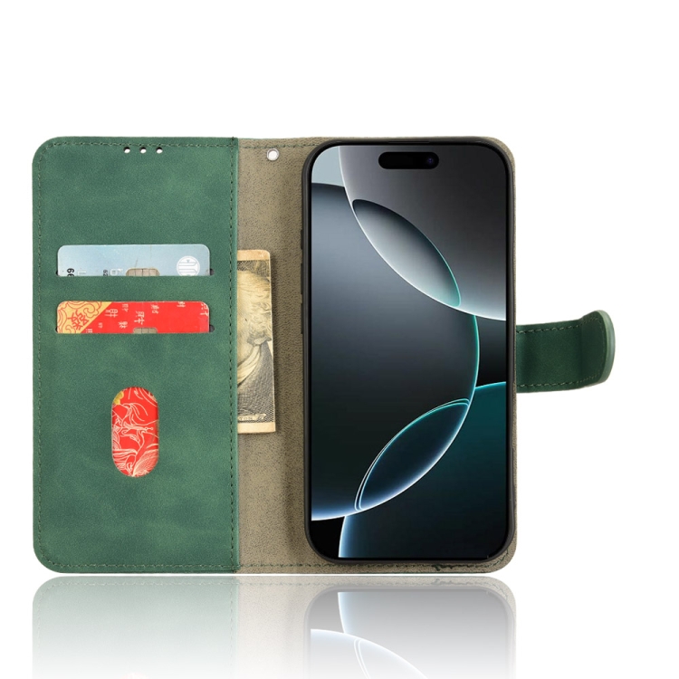 For iPhone 16 Pro Skin Feel Magnetic Flip Leather Phone Case(Green) For iPhone 16 Pro Skin Feel Magnetic Flip Leather Phone Case(Green)