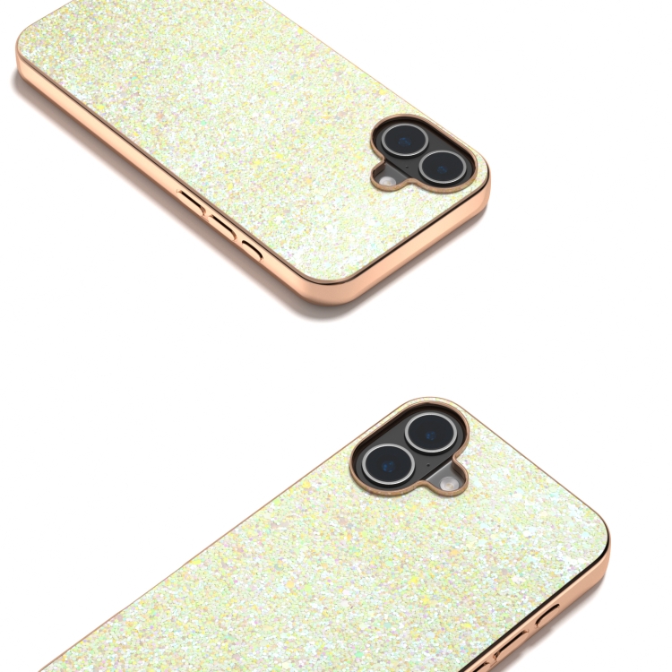 For iPhone 16 Plus Electroplating Frame Colorful Glitter Phone Case(Gold) For iPhone 16 Plus Electroplating Frame Colorful Glitter Phone Case(Gold)