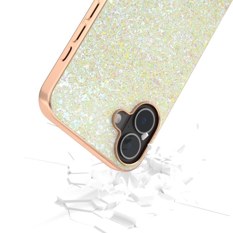 For iPhone 16 Plus Electroplating Frame Colorful Glitter Phone Case(Gold) For iPhone 16 Plus Electroplating Frame Colorful Glitter Phone Case(Gold)