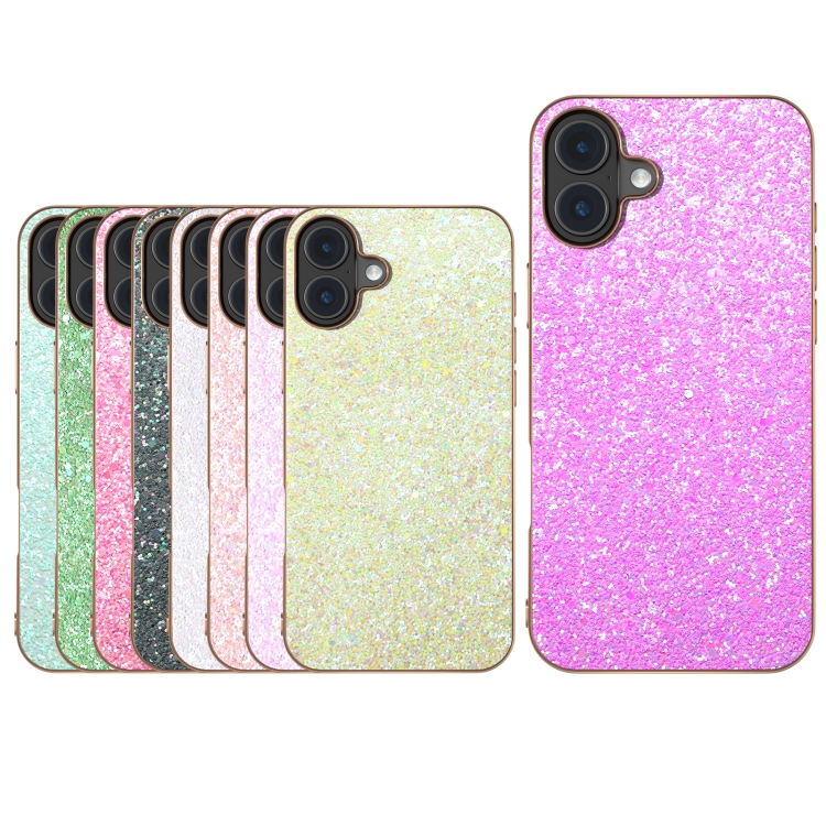 For iPhone 16 Plus Electroplating Frame Colorful Glitter Phone Case(Gold) For iPhone 16 Plus Electroplating Frame Colorful Glitter Phone Case(Gold)
