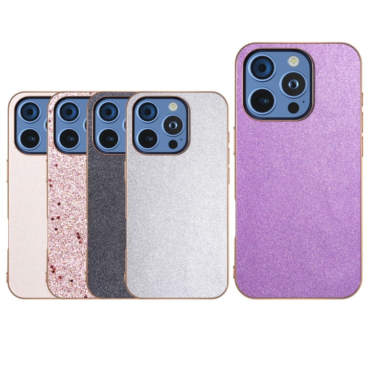 For iPhone 16 Pro Electroplating Frame Glitter Shockproof Phone Case(Black)
