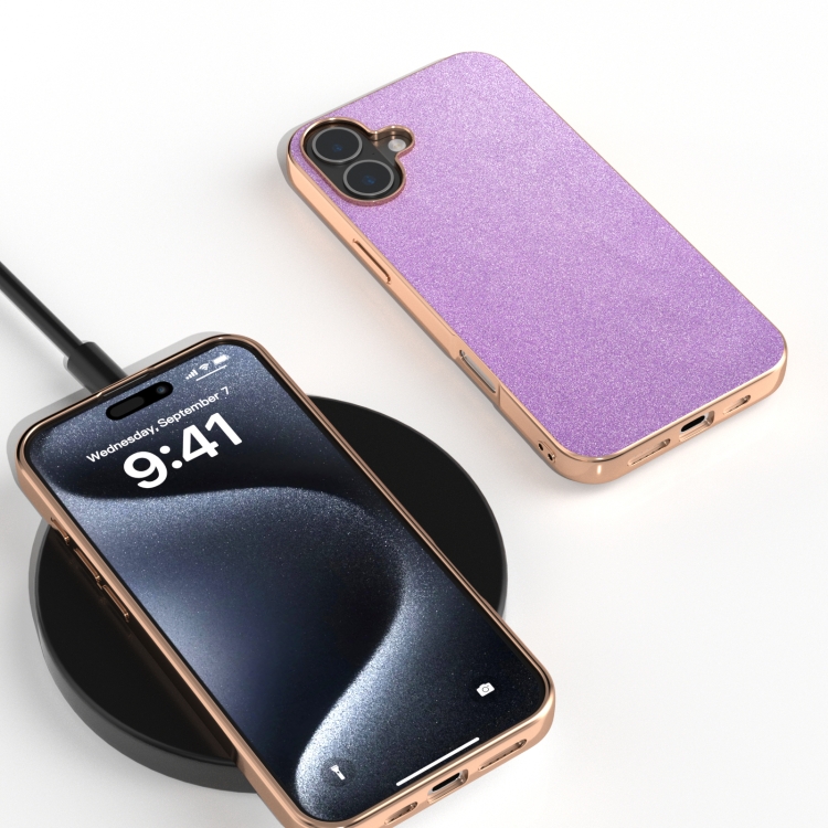 For iPhone 16 Electroplating Frame Glitter Shockproof Phone Case(Purple) For iPhone 16 Electroplating Frame Glitter Shockproof Phone Case(Purple)