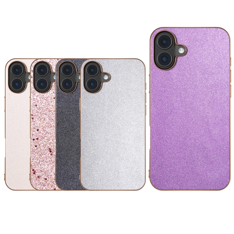 For iPhone 16 Electroplating Frame Glitter Shockproof Phone Case(Purple) For iPhone 16 Electroplating Frame Glitter Shockproof Phone Case(Purple)