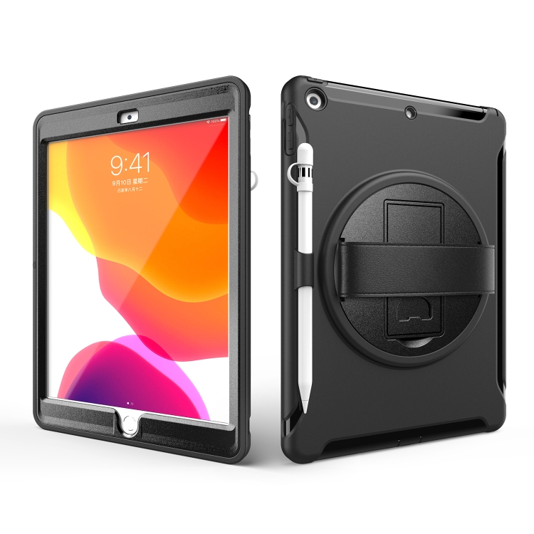 For iPad 10.2 360 Degree Rotation PC+TPU Protective Cover with Holder & Hand Strap & Pen Slot(Black) For iPad 10.2 360 Degree Rotation PC+TPU Protective Cover with Holder & Hand Strap & Pen Slot(Black)