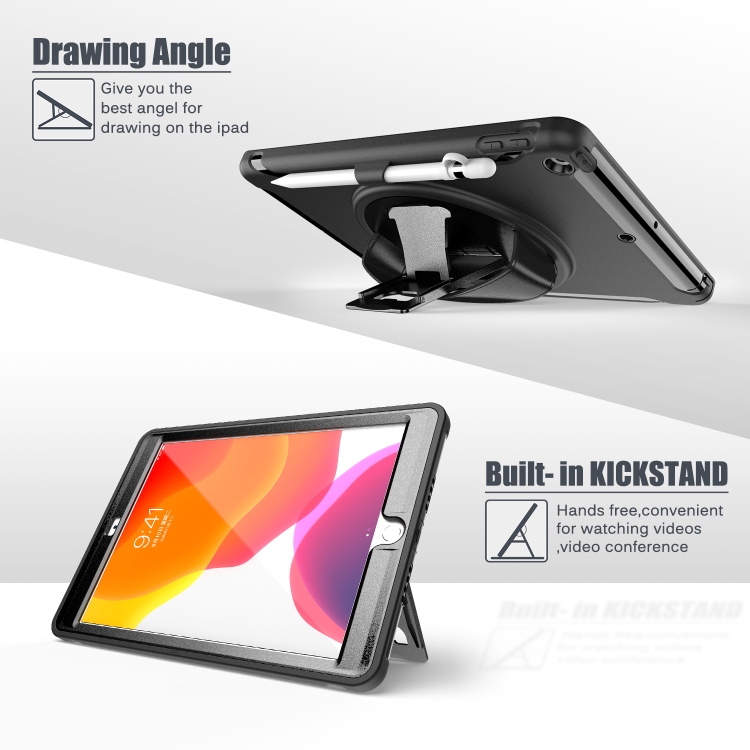 For iPad 10.2 360 Degree Rotation PC+TPU Protective Cover with Holder & Hand Strap & Pen Slot(Black) For iPad 10.2 360 Degree Rotation PC+TPU Protective Cover with Holder & Hand Strap & Pen Slot(Black)