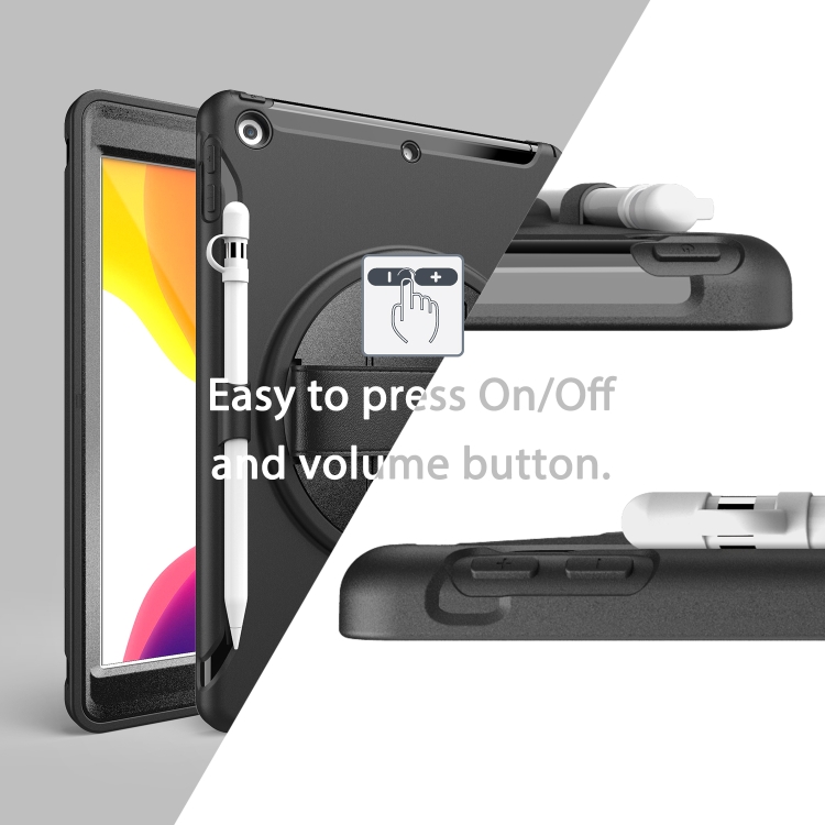 For iPad 10.2 360 Degree Rotation PC+TPU Protective Cover with Holder & Hand Strap & Pen Slot(Black) For iPad 10.2 360 Degree Rotation PC+TPU Protective Cover with Holder & Hand Strap & Pen Slot(Black)